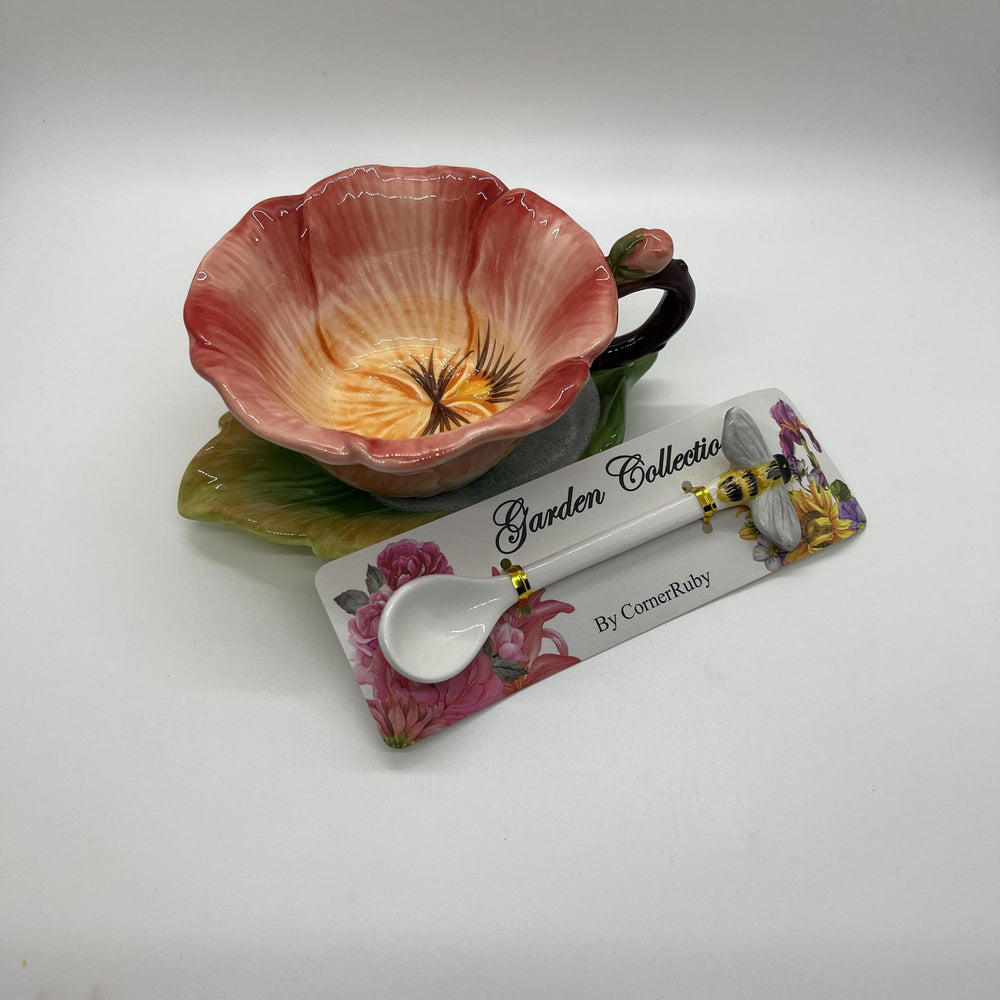 Flower Teacup Garden Collection and Bee Spoon