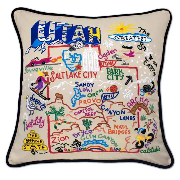 Embroidered Utah Pillow 21 x 21