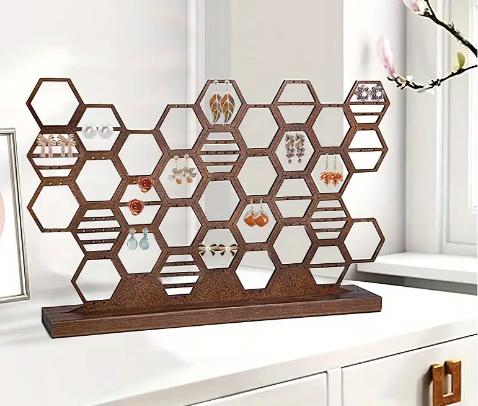 Wood Jewelry Display Honeycomb