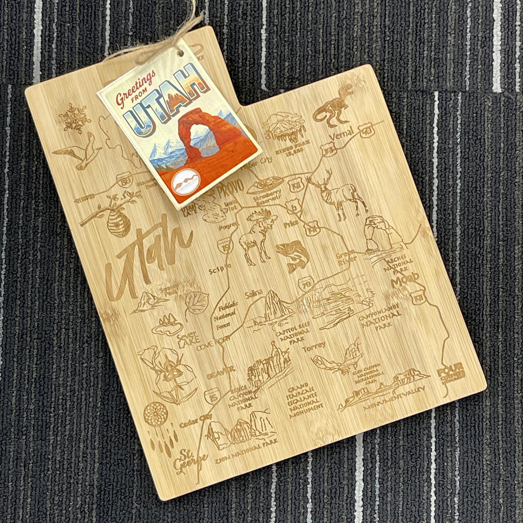 Utah State Road Map Bamboo Cutting Board