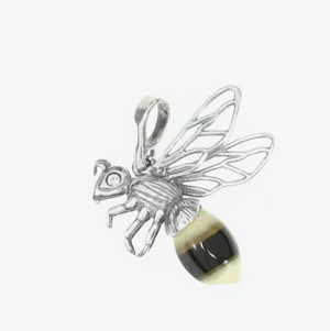 Multi-Color Amber Sterling Silver Bee Pendant