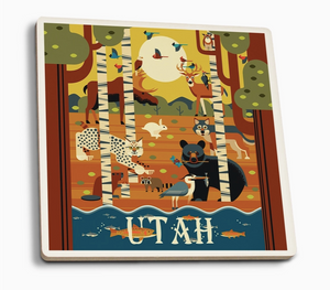 Ceramic Coaster Utah, Forest Animals, Geometric