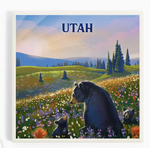 Ceramic Coaster Utah, Lithograph, Bear Family in Field