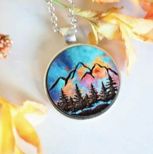 Ember Sunset Mountain Forest Inlay Necklace