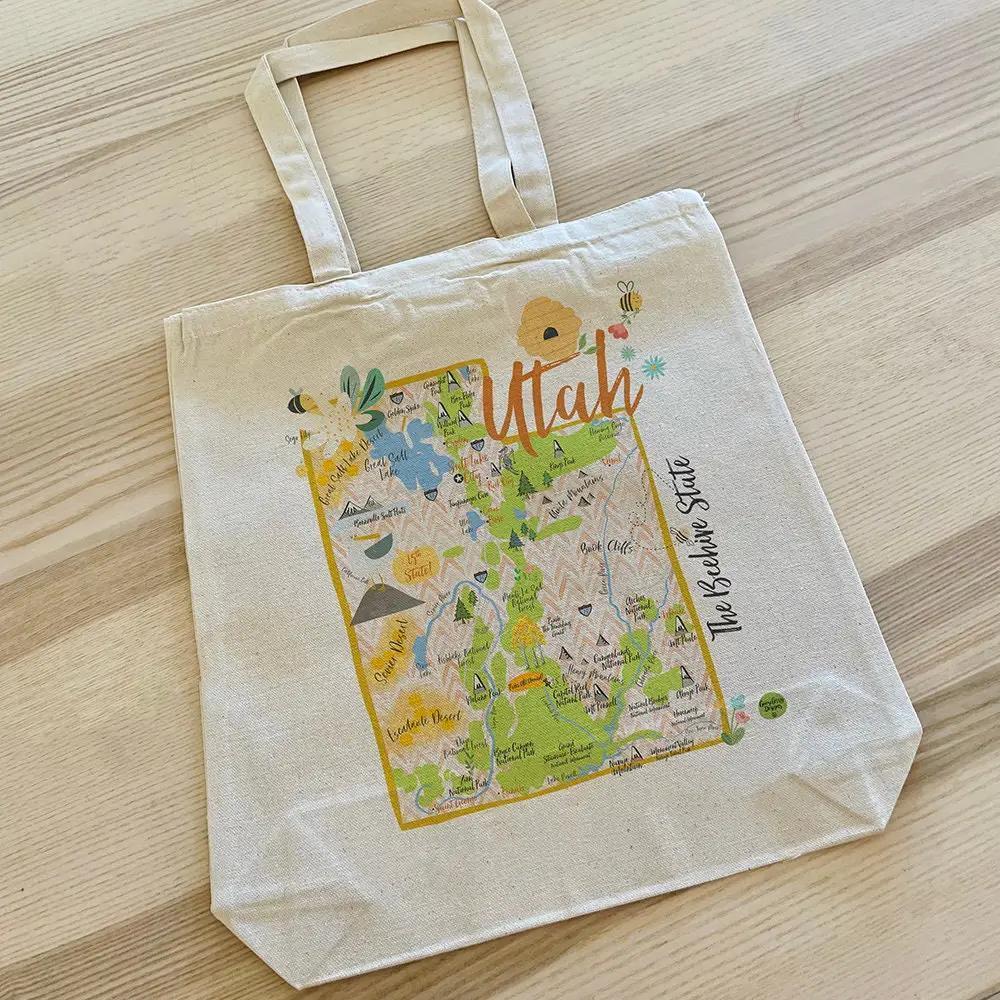 Utah Illustrated Map Canvas Tote Bag