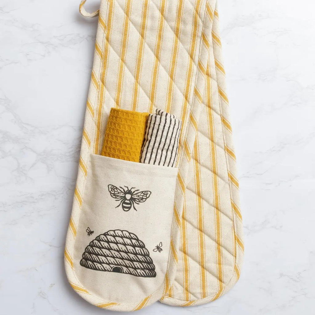 Double Oven Mitt Gift Set with Dish Cloths - Bee (Set)