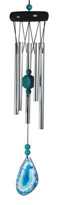 Wooden Top Blue Agate Gem Wind Chime 20" long
