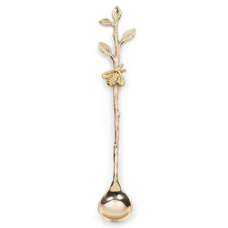 Long Spoon with Bee On Twig-Gold-8.5"L