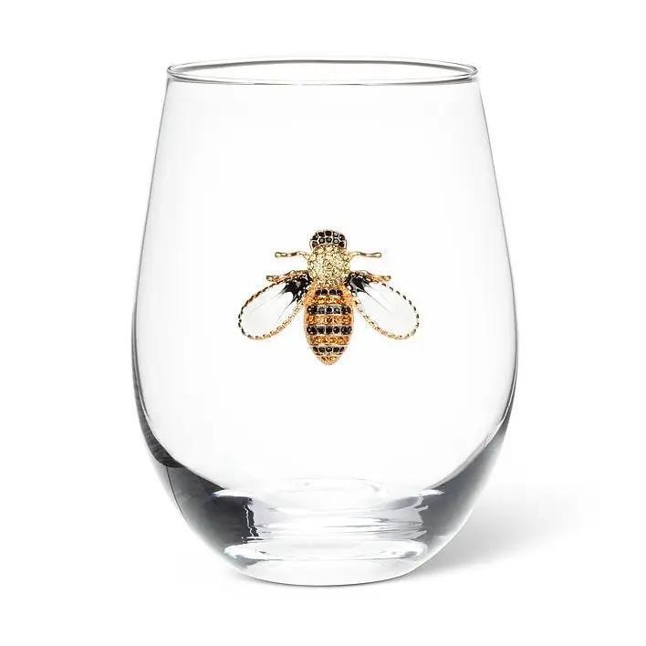 Stemless Wine Glass with Jewel Bee