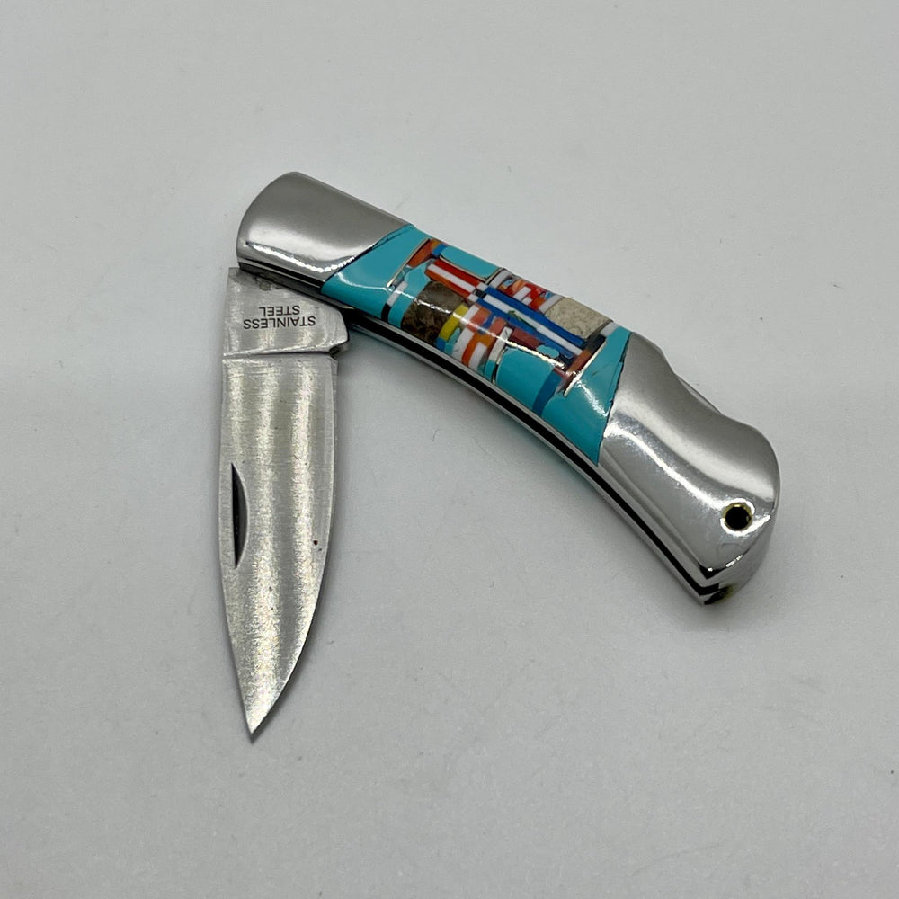 Pocket Knife Turquoise Inlay 2' Blade