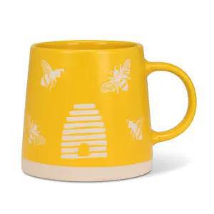 Wide Base Mug with Bees-Yellow-3.5"H(14oz)