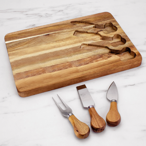 4-Piece Wood Cheese Board & Cheese Set