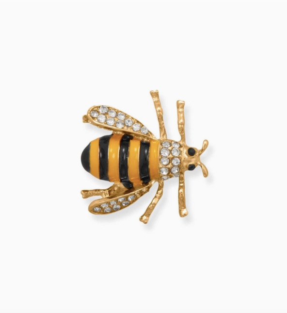 Gold Tone Crystal and Epoxy Bee Fashion Pin