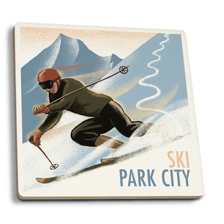 Ceramic Coaster Park City, Utah Downhill Skier