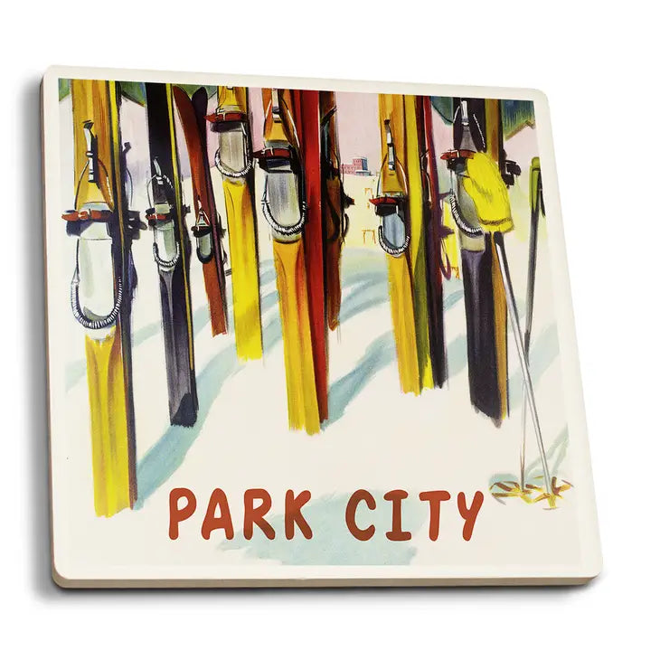 Ceramic Coaster Park City, Utah, Colorful Skis