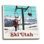 Ceramic Coaster Ski Utah, Ski Lift Day Scene