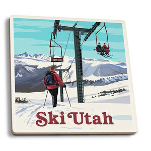 
            
                Load image into Gallery viewer, Ceramic Coaster Ski Utah, Ski Lift Day Scene
            
        