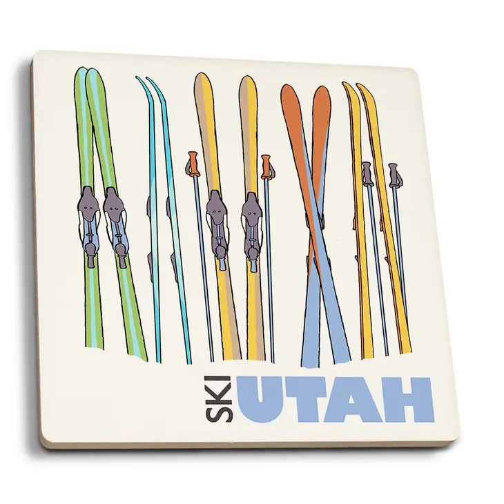 Ceramic Coaster Utah, Skis in Snow