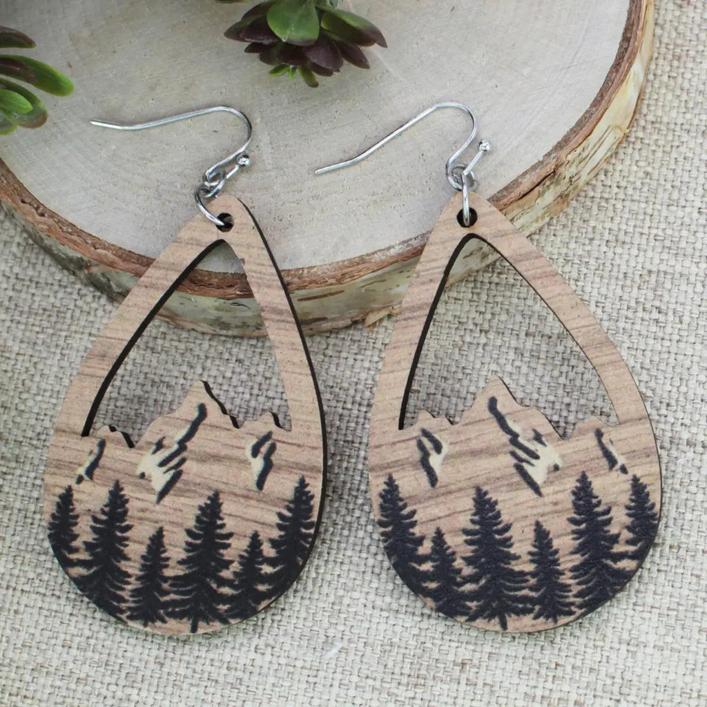 Rustic Range Wood Mountain Earrings