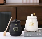 Ceramic Honey Pot With Wooden Dipper And Lid