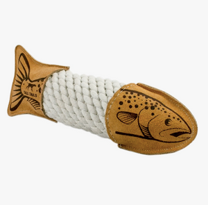 
            
                Load image into Gallery viewer, Natural Leather Trout Rope Tug Dog Toy - 15&amp;quot;
            
        