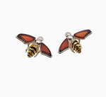 Cherry Amber Gold Plated Silver Bee Stud Earrings