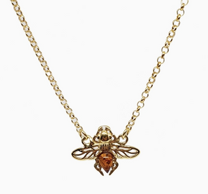 Cognac Amber Sterling Silver Gold Plated Bee Necklace