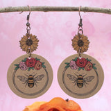 Bee Collector Flower Print Wood Earrings