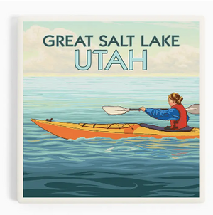 Ceramic Coaster Great Salt Lake, Utah, Kayak Scene